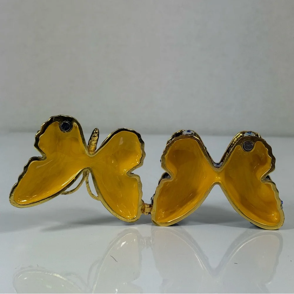 Gold-Tone Butterfly Enamel Magnet Hinged Trinket Box in‎ Green and Teal